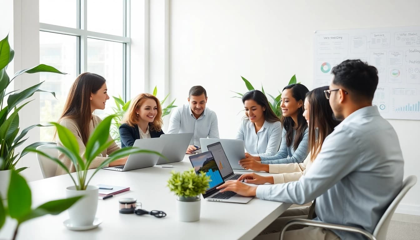 Efficient workspace showcasing WPS官网下载 with diverse professionals using AI-powered tools for collaboration.