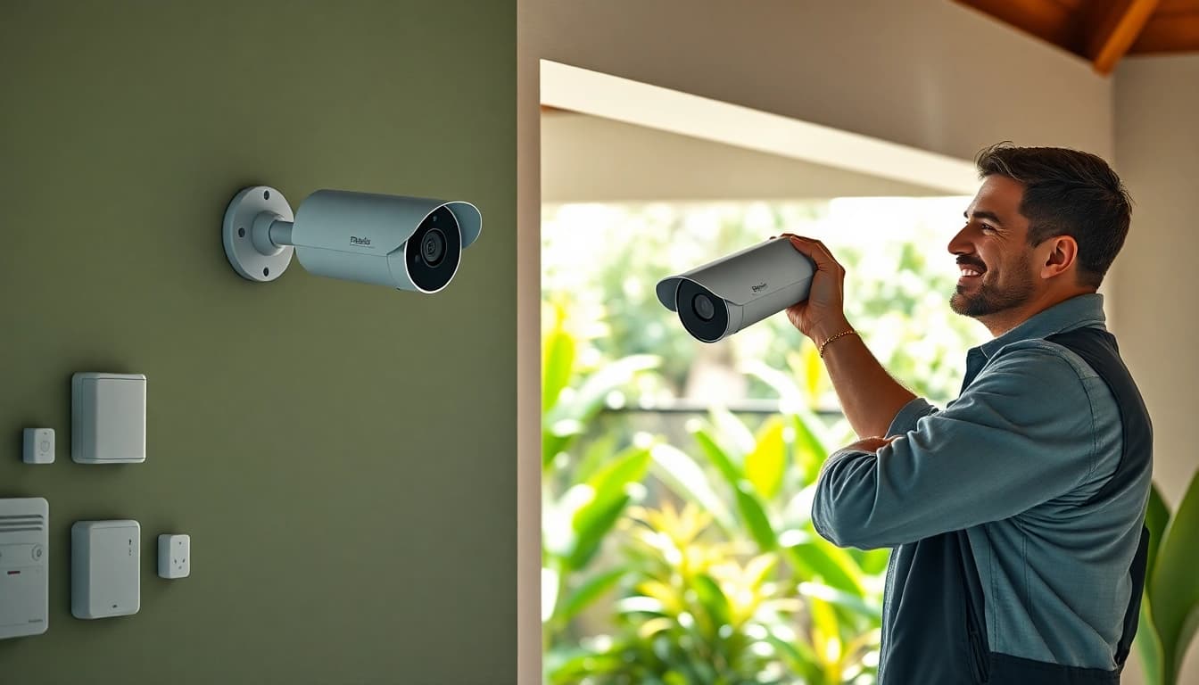 Instalación de cámaras de seguridad de alta tecnología en un entorno doméstico moderno en Guanacaste.
