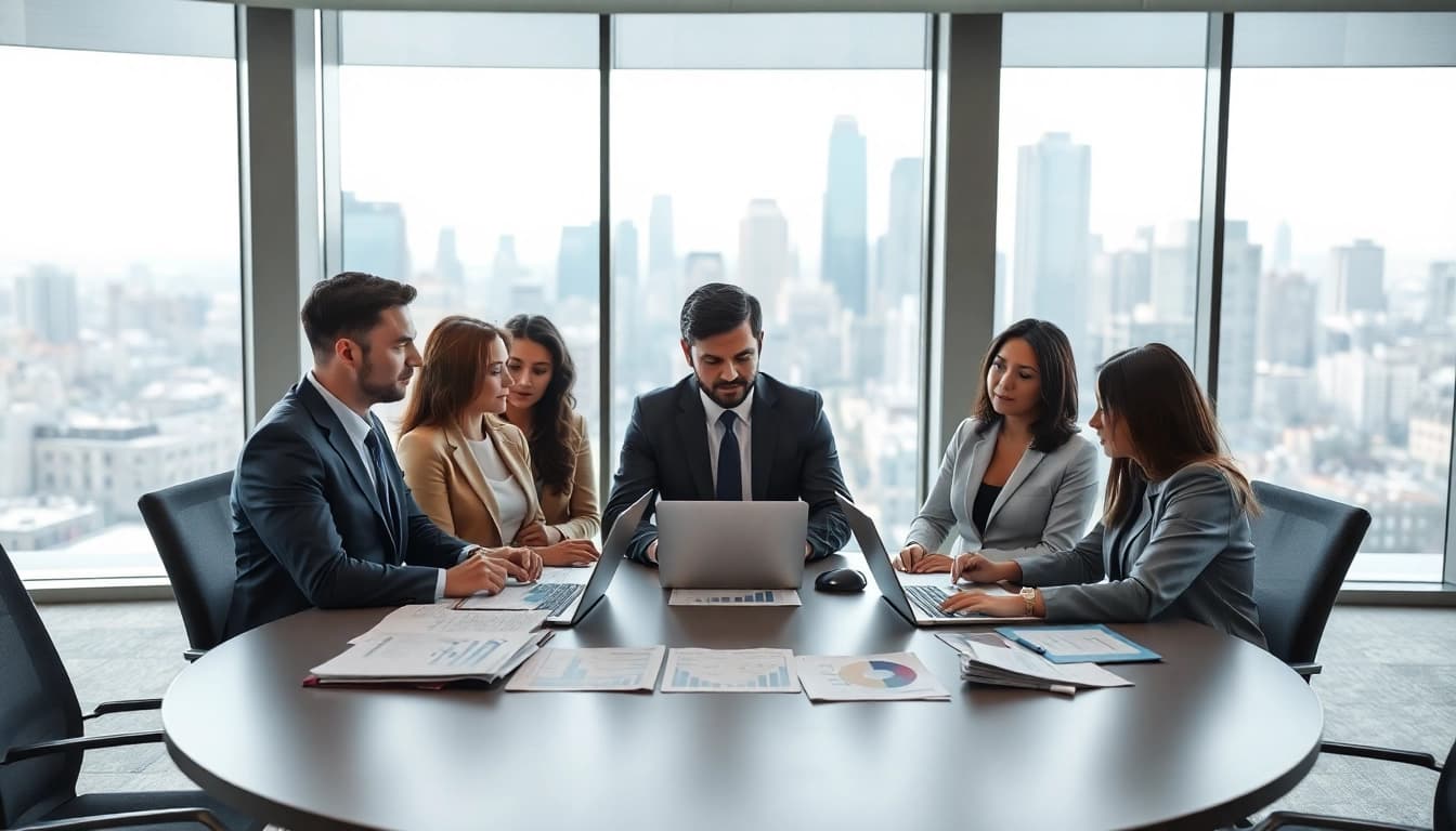 Business professionals discussing Corporate Ethics strategies in a modern office environment, emphasizing collaboration.