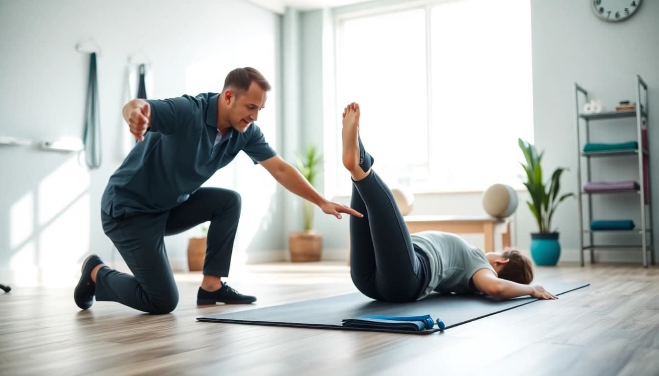 North Edmonton physiotherapy session showcasing a therapist assisting a patient with rehabilitation exercises.