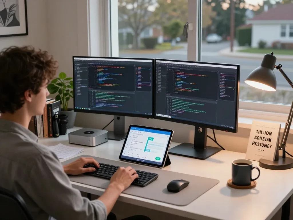 Engaging workspace with Moltbot AI on Mac, showcasing coding and productivity.