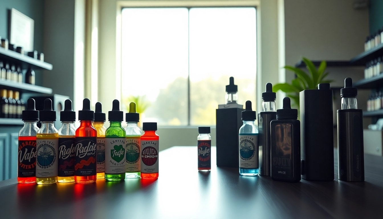 Showcasing a variety of products at Vape Juice Depot, highlighting vibrant vape juice bottles and hardware.