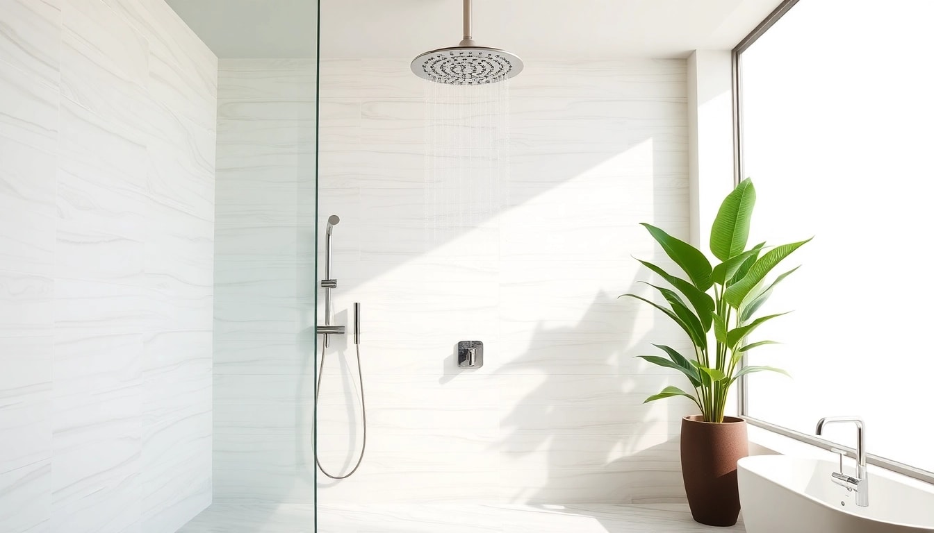 Explore elegant showers au in a luxurious bathroom featuring modern fixtures and serene lighting.