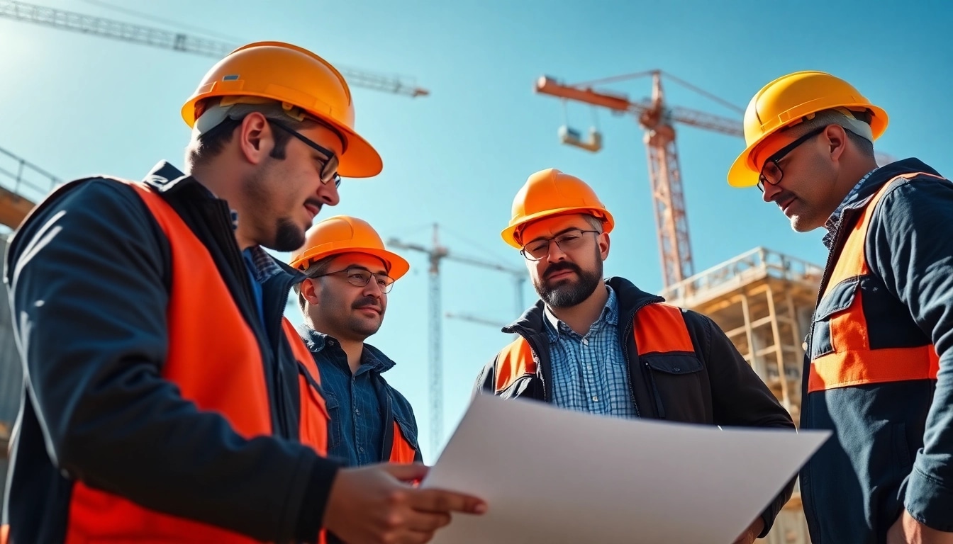 Contractors collaborating on-site, representing the southern california contractors association and their teamwork.