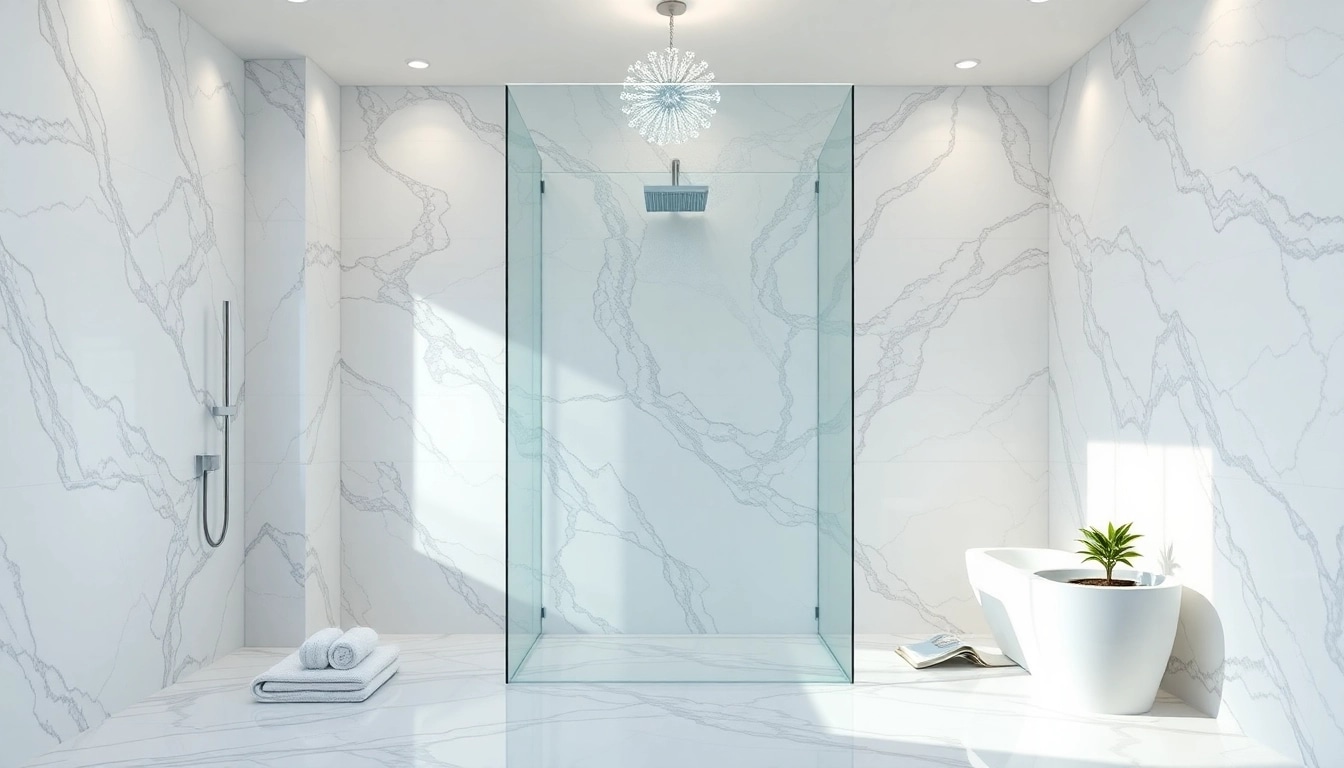 Experience elegant showers in a serene bathroom with luxurious features and soothing ambiance.