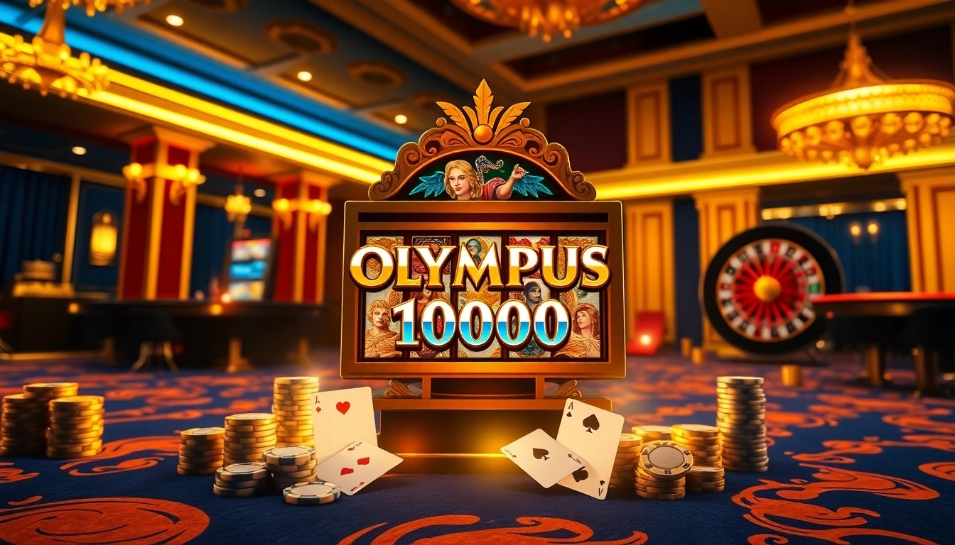Playing a thrilling game of Olympus 1000 at a luxury casino with vibrant graphics and colorful chips.
