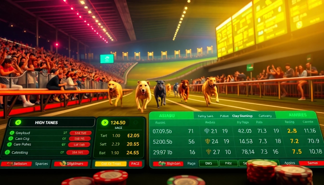 Cá Cược Đua Chó action scene featuring an exciting dog race with betting options displayed.