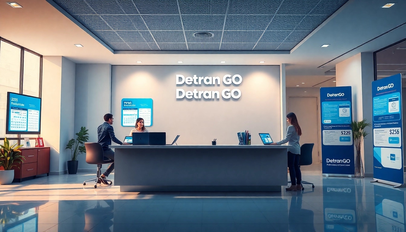 Visual representation of a friendly Detran GO office assisting customers with IPVA 2026 payments.