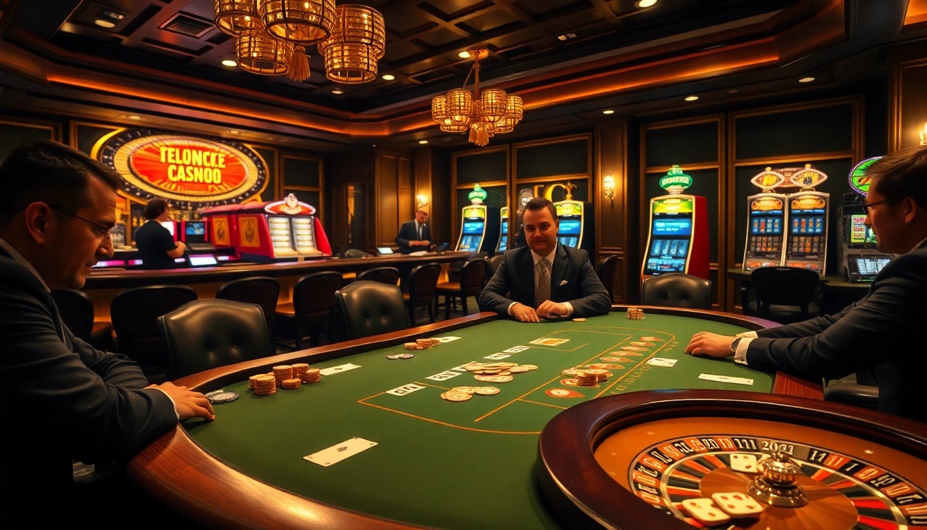 Engaging homepage of a luxury casino with poker games and slot machines shimmering in excitement.