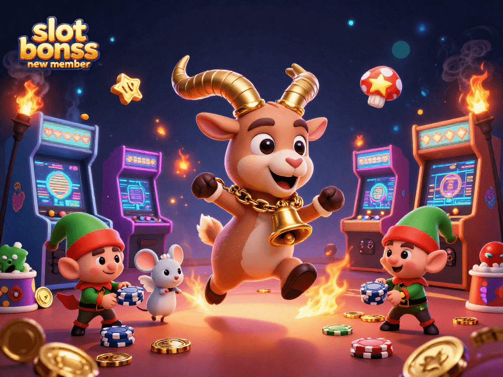 Experience the excitement of slot bonus new member with a holiday-horror casino scene featuring Krampus, an angel mouse, and gremlins.