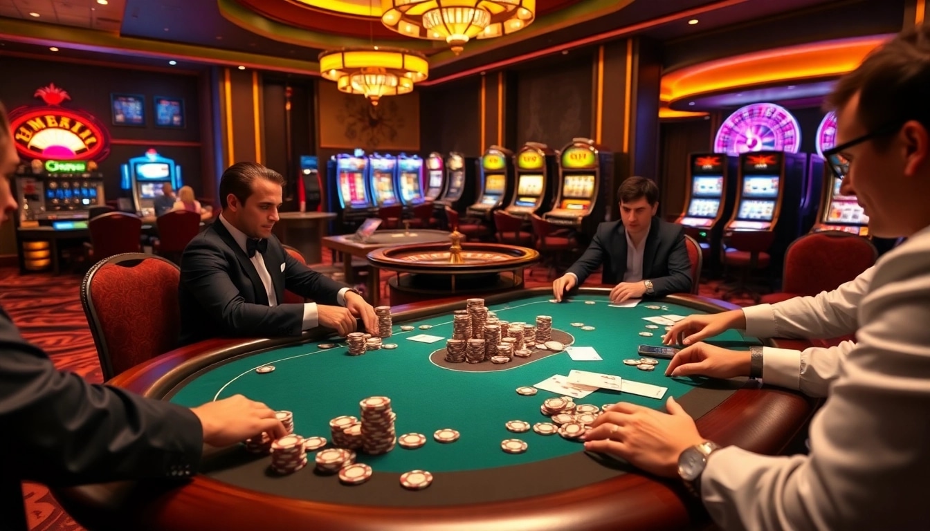 Engaging scene of poker players at a table, bringing excitement to https://28bet.run/ as they strategize their next move.