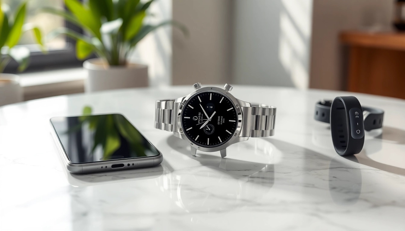 Showcasing a Pulse Smart Watch on a marble surface highlighting its luxurious design.