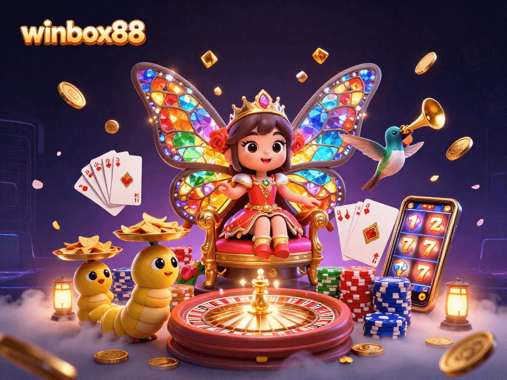 Experience thrilling gameplay with winbox88, featuring vibrant casino elements in a captivating illustration.