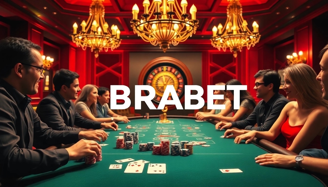 Engage in thrilling poker action at BRABET's vibrant casino table, featuring colorful chips and intense gameplay.