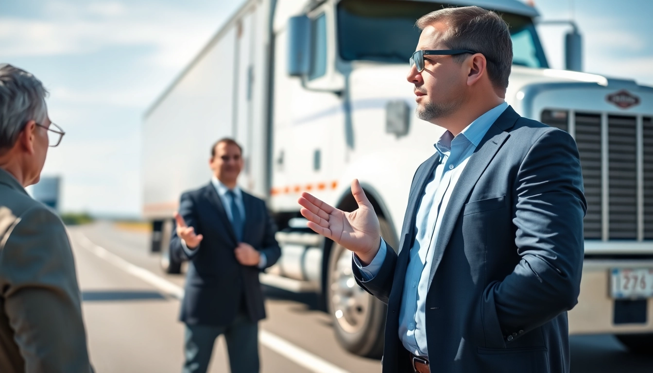 Truck accident attorney Clearwater advising a client at a roadside accident scene.