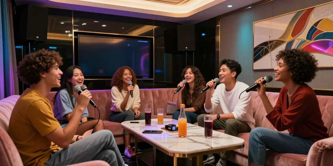 강남가라오케에서 프라이빗 룸에서 노래를 즐기는 친구들의 모습