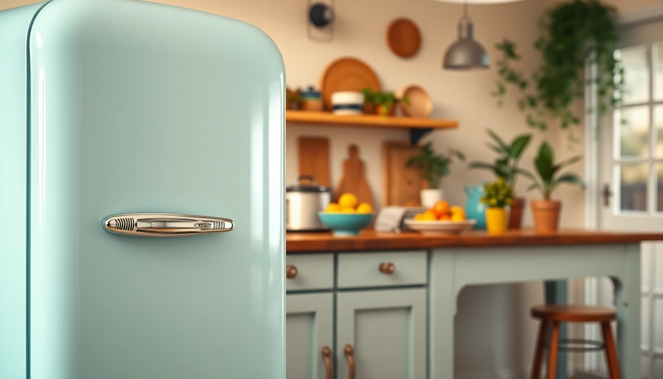 Showcasing a retro appliance in a cozy kitchen, highlighting its vintage charm and colorful design.