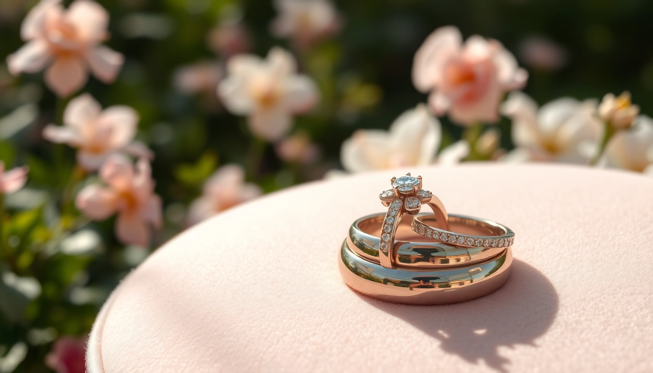 Showcase exquisite wedding rings with intricate details highlighted in a romantic garden setting.