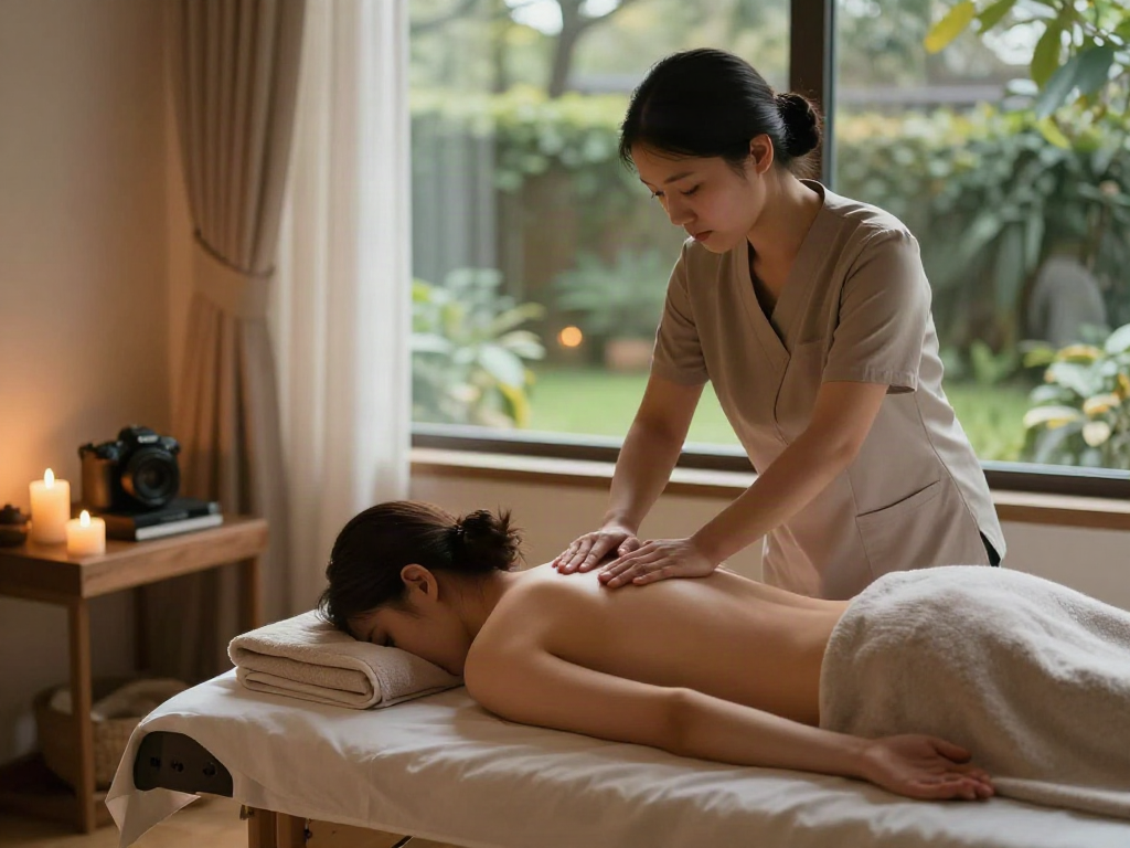 Relaxing 인덕원출장마사지 session with soothing ambiance and professional therapist.