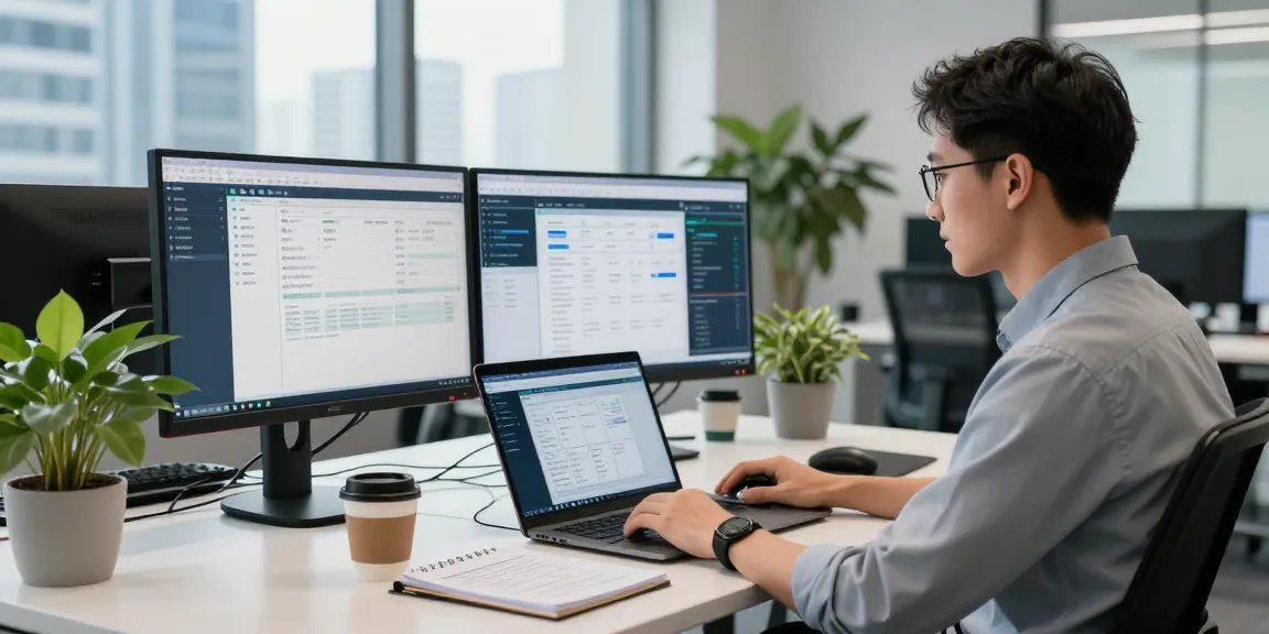 IT support for businesses in a modern office, technician managing system performance.