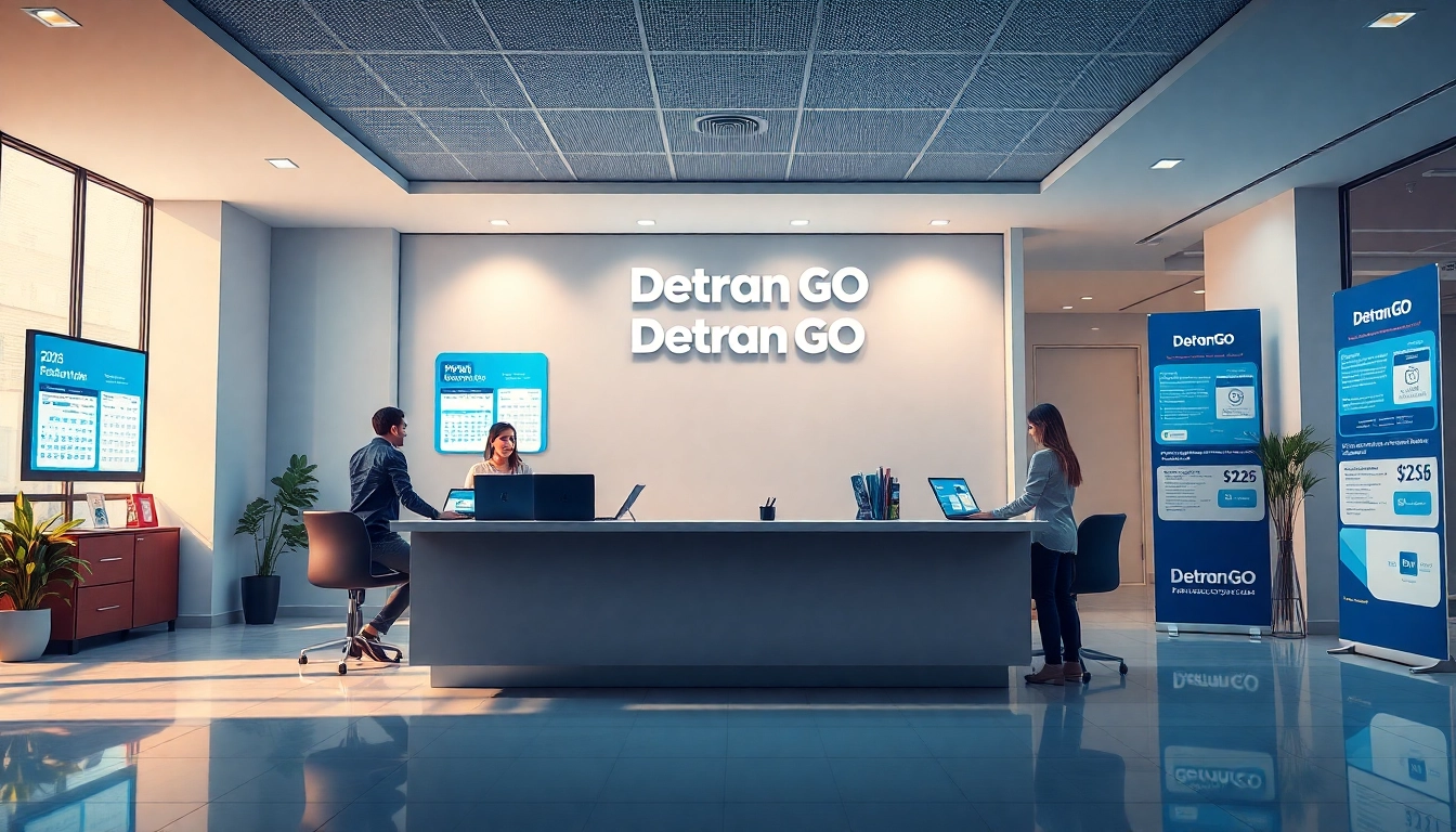 Visual representation of a friendly Detran GO office assisting customers with IPVA 2026 payments.