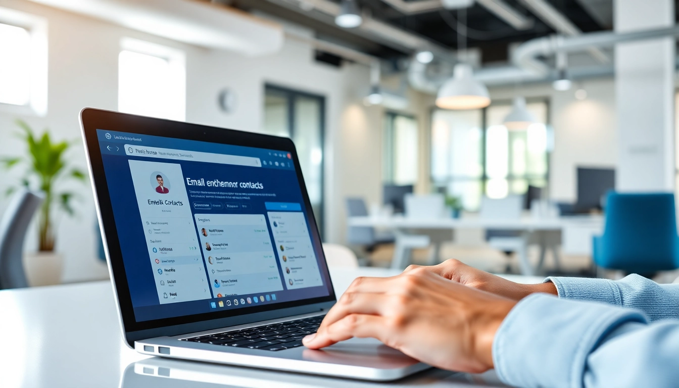 Enhance your LinkedIn with the linkedin email enrichment tool interface in a modern office setting.