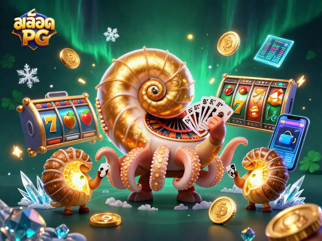 เล่น สล็อต PG ผ่าน 3D Illustration ที่มีนาวาทิลุสโบราณและสัญลักษณ์สล็อต