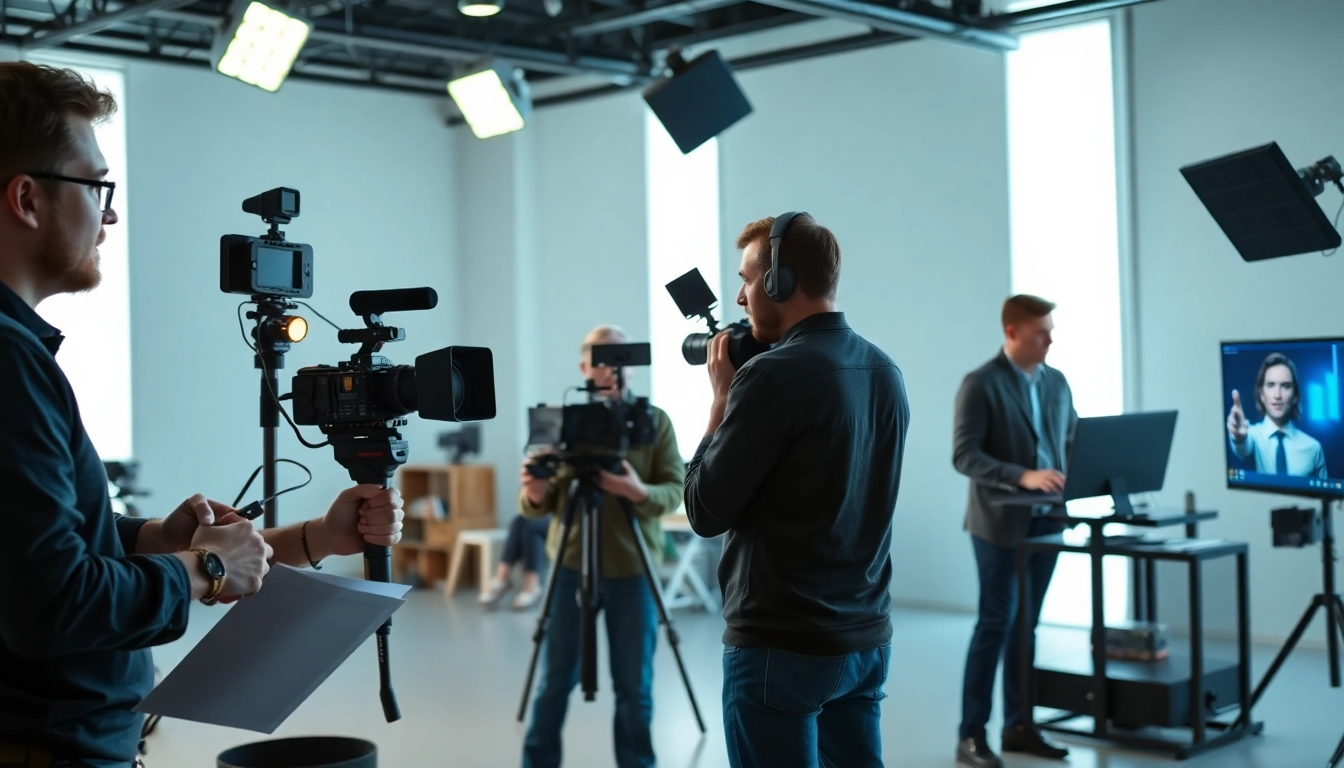Capture of a video production team in Edmonton creating a dynamic scene in a professional studio.