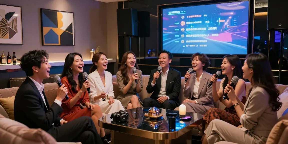강남쩜오에서 즐거운 노래를 부르는 고객들, 세련된 분위기 속에서 프리미엄 경험을 만끽하고 있다.