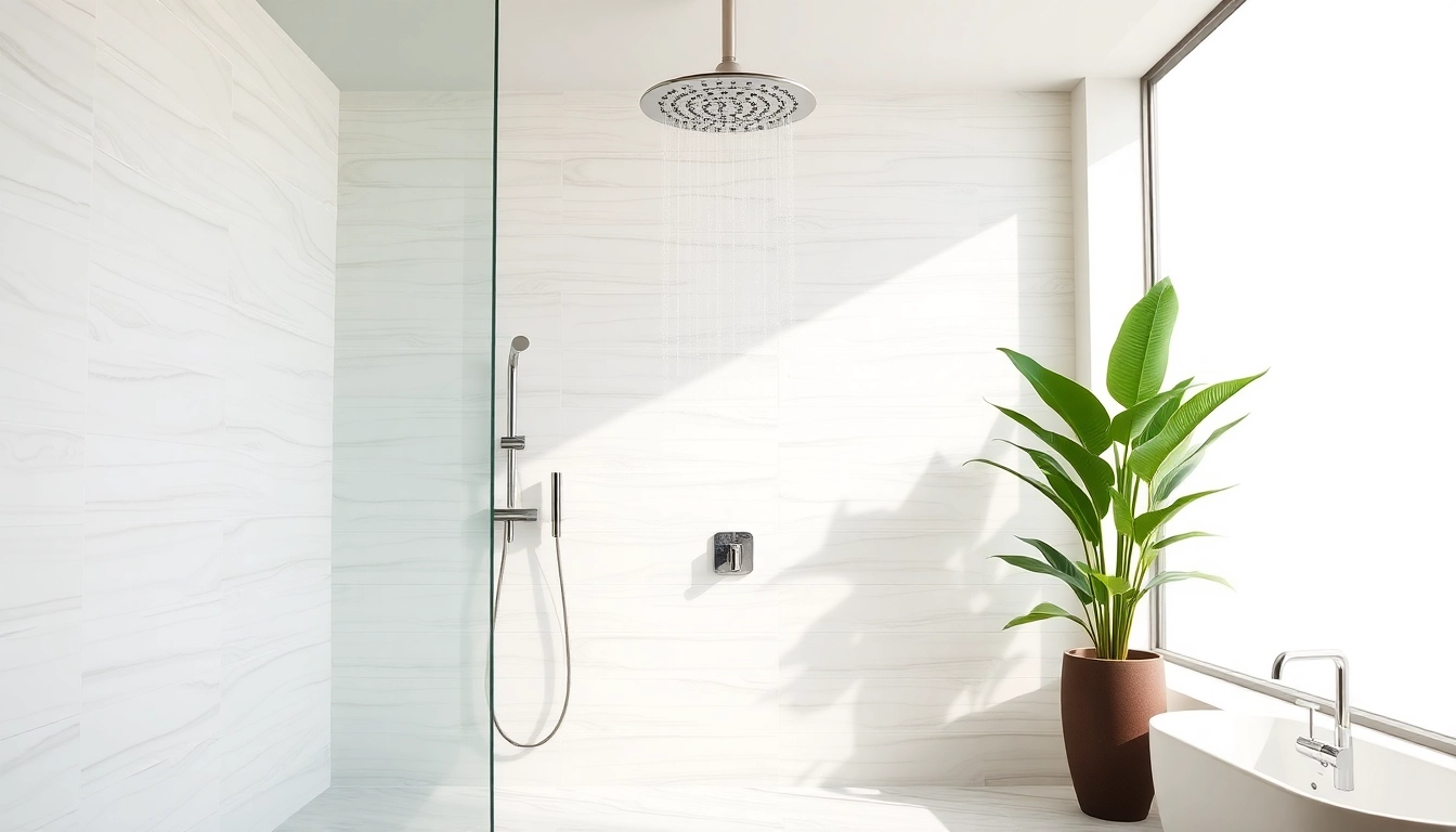 Explore elegant showers au in a luxurious bathroom featuring modern fixtures and serene lighting.