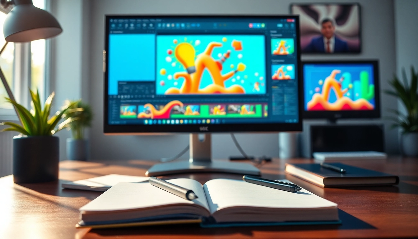 Animation Erstellen in einem kreativen Arbeitsbereich mit bunten digitalen Elementen.