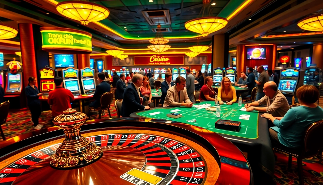 Experience the excitement on the casino floor at trang chủ okfun with diverse players around roulette and poker tables.