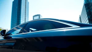 Chauffeur Hire service with a luxury sedan in an urban setting showcasing professionalism and elegance.