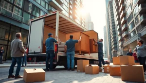 Toronto movers efficiently loading furniture in a busy urban setting.