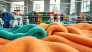 Fleece stof in verschillende kleuren en texturen in een modern atelier.