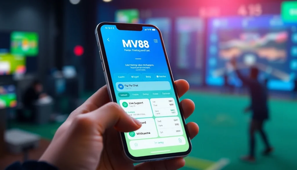 MV88 app interface showcasing secure USDT transactions and support features.