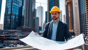 Manhattan General Contractor reviewing blueprints at an active construction site in New York City.