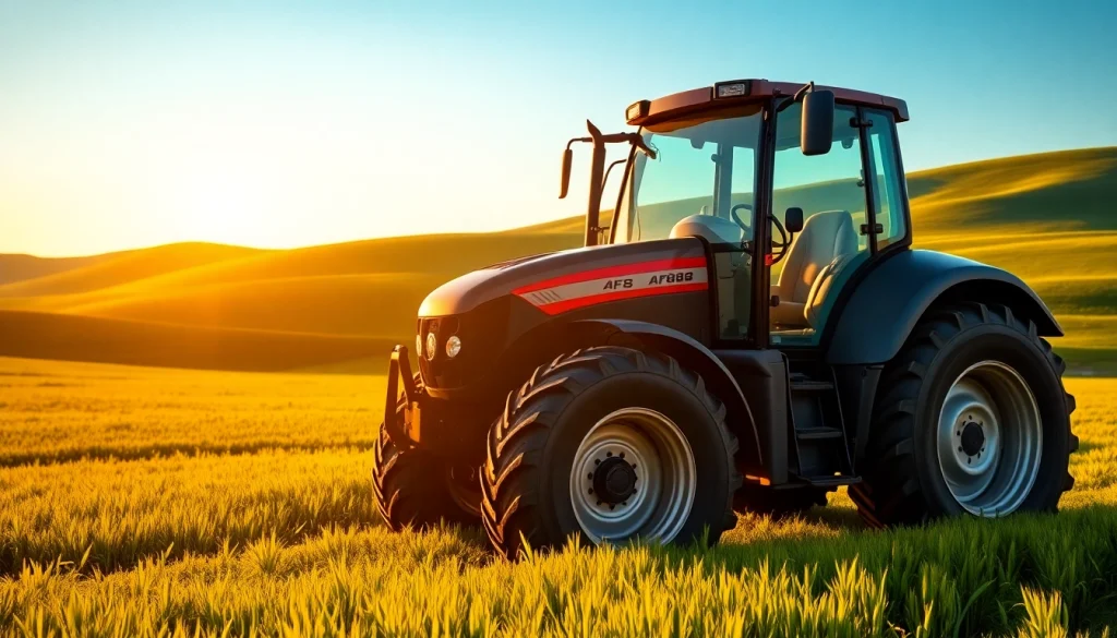 AF88 tractor working effectively in a green field with sunlight glistening on its body.
