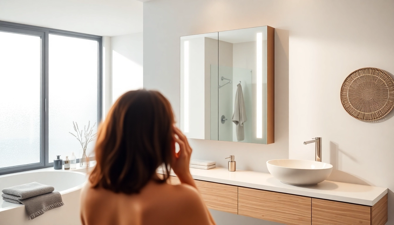 Sonni Spiegelschrank mit modernem Design und LED-Beleuchtung im eleganten Badezimmer.