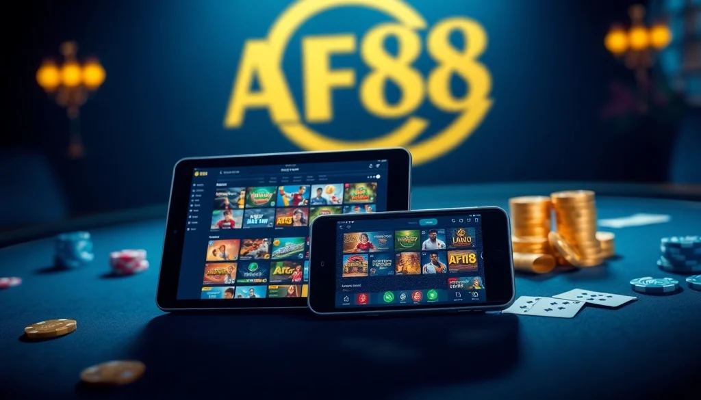 AF88 online gambling interface on devices with vibrant games and USDT currency symbols