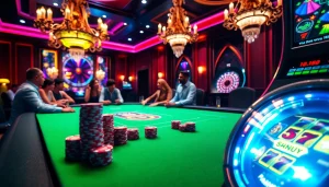 Players experience excitement at a poker table in a luxury casino setting, embodying 789win13 thrills.