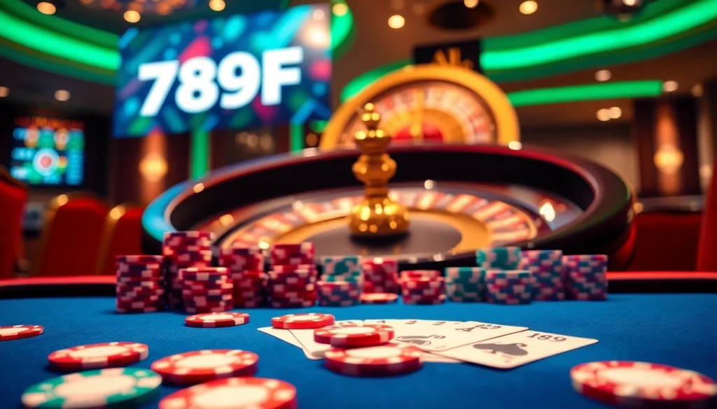 Exciting casino action at 789F featuring poker chips and roulette, capturing the thrill of gambling.