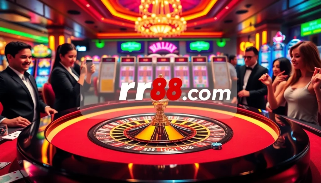 Excited players at the roulette table in a luxurious casino, inspired by rr88.com.