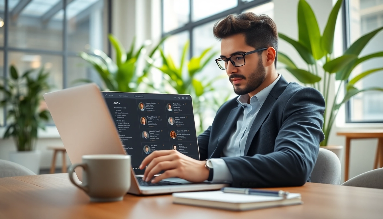 Engaging job search process depicted with a laptop showcasing job listings.