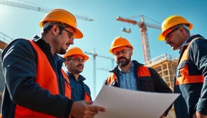 Contractors collaborating on-site, representing the southern california contractors association and their teamwork.