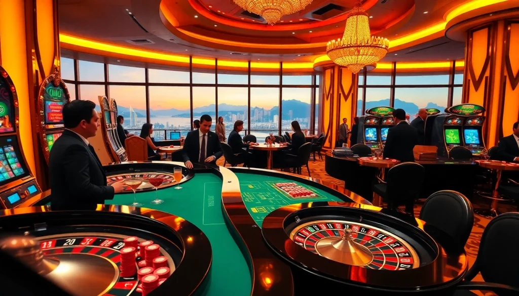 Join the excitement of gambling at a luxurious casino in Rio de Janeiro with roulette tables and slot machines.