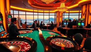 Join the excitement of gambling at a luxurious casino in Rio de Janeiro with roulette tables and slot machines.