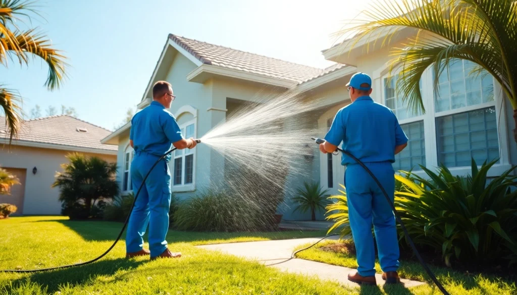 Soft wash team cleaning a residential home in Kissimmee, FL
