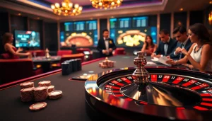 Experience thrilling gameplay at https://rr88c.org/, with vibrant roulette tables and poker players in action.