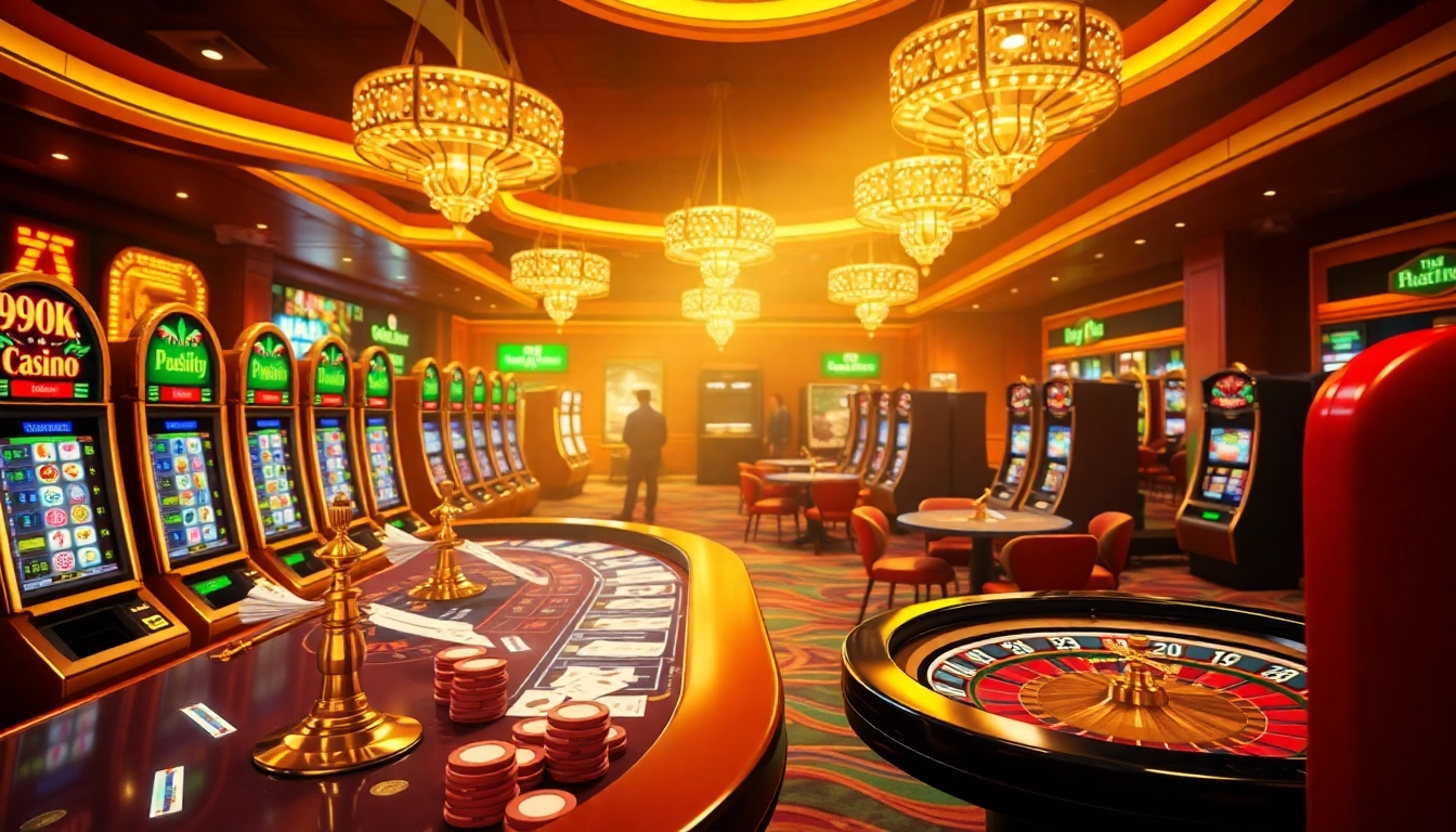 Experience thrilling online gaming at 99OK with vibrant casino tables and slot machines.